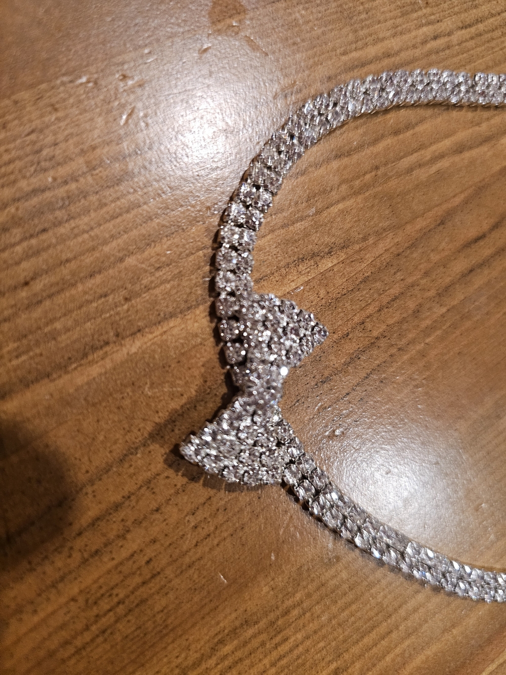 Crystal Bow Statement Necklace - Silver Tone